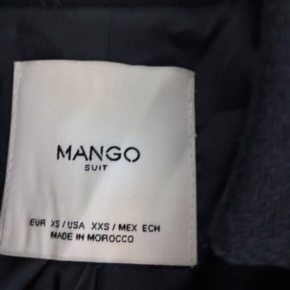Mango Wool Blend Double Breasted Mid-Thigh Suit Coat Navy Blue Women’s XXS EUC - Picture 9 of 16